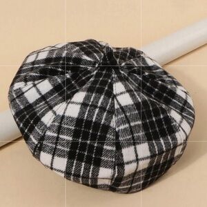 New Plaid Black & White Beret Hat One Size Fits All